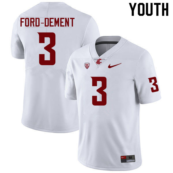 Youth #3 Kaleb Ford-Dement Washington State Cougars College Football Jerseys Sale-White